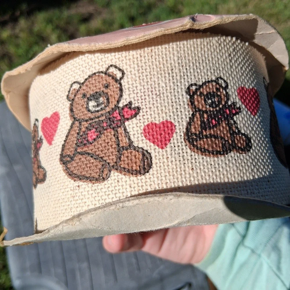 Vintage Cottagecore Grannycore Teddy Bear Heart Ribbon WFR USA